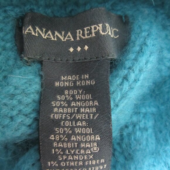 Vtg Banana Republic Women Small Turquoise Blue LS Cable Knit Angora Wool Sweater - Picture 2 of 12